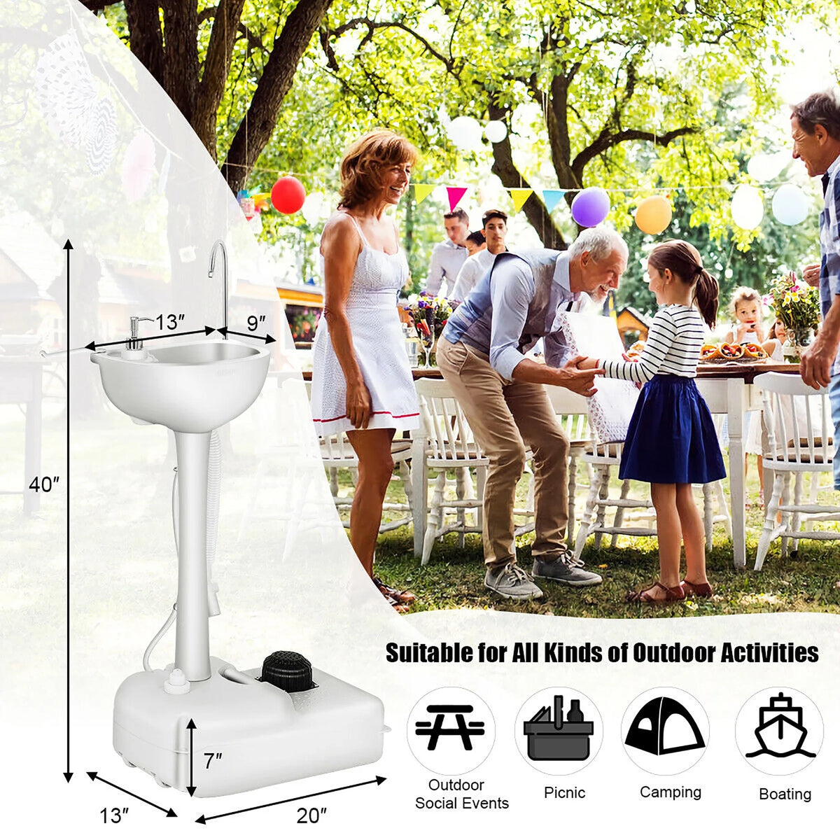 Costway 5 Gallon Portable Wash Sink  Hand Wash Basin Stand