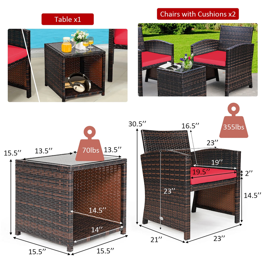 Costway 3PCS Patio Rattan Wicker Furniture Cushion Sofa Coffee Table Gray