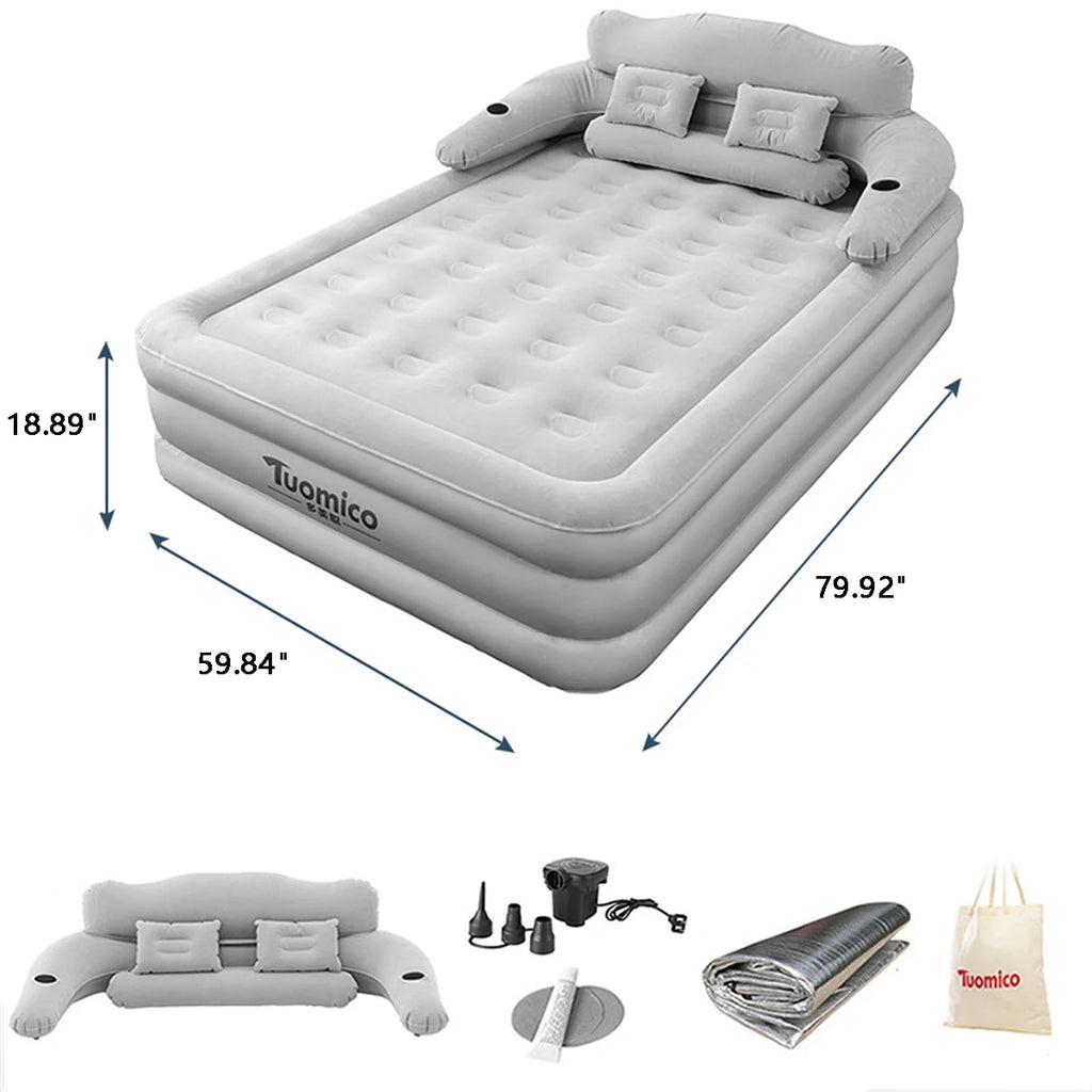 AJONALAA 18in Queen Air Mattress with Headboard, Inflatable Mattress Airbed for Camping