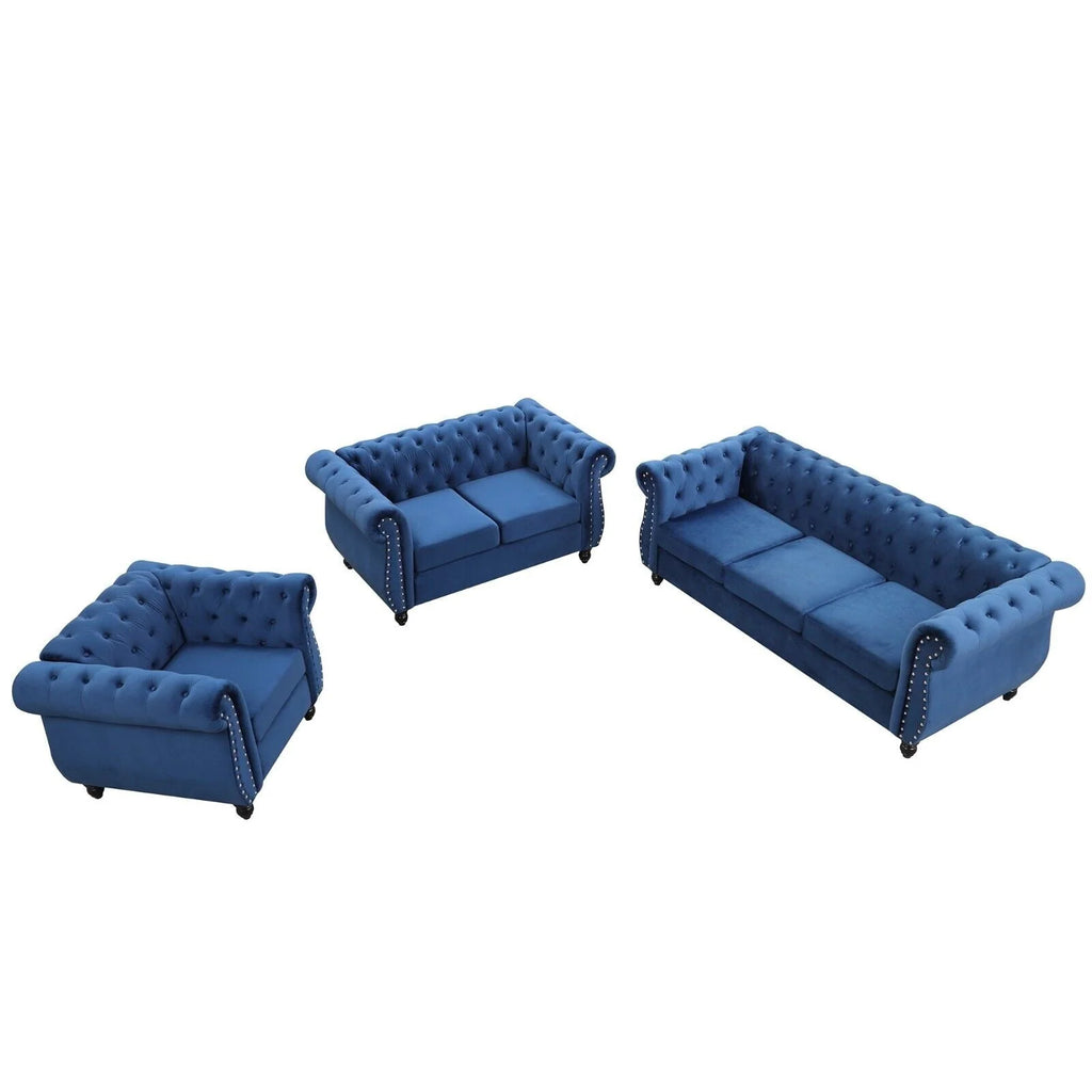 Classic 3 Seater Button Tufted Sofa, Upholstered Couch with Nailhead Rolled Arms Removable Cushions for Living Room Office Bedroom
