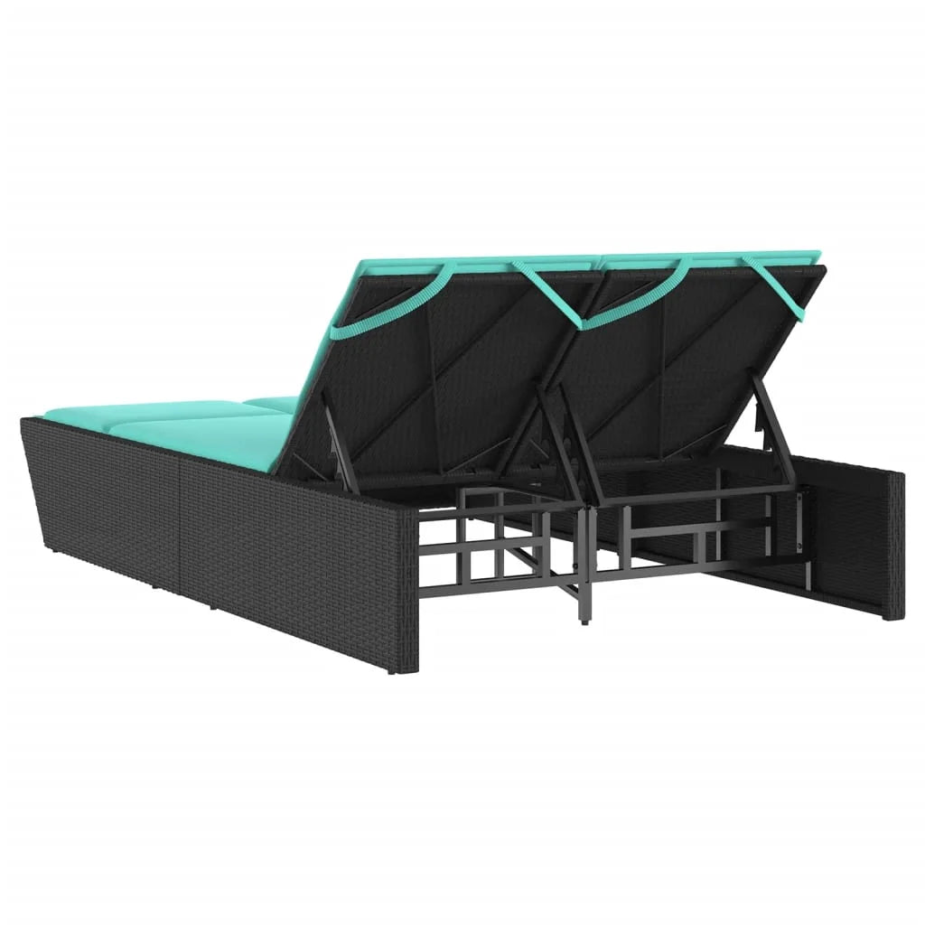 vidaXL Double Sun Lounger with Cushions Outdoor Poly Rattan Brown/Gray/Black
