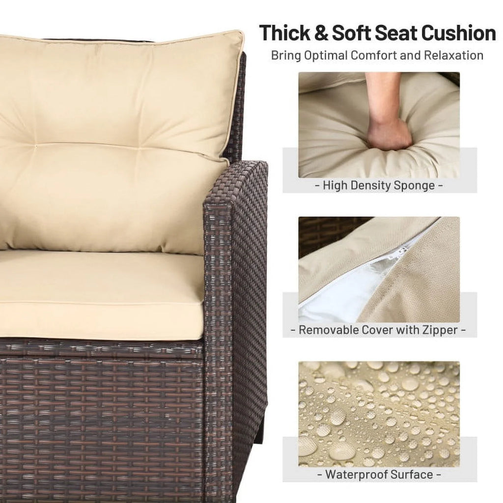 Spaco Patio Furniture 4 Pieces Patio Rattan Furniture Set, Outdoor Wicker Rattan Chairs Garden Backyard Balcony Porch Poolside loveseat with Coffee Table Cushioned Sofa-White