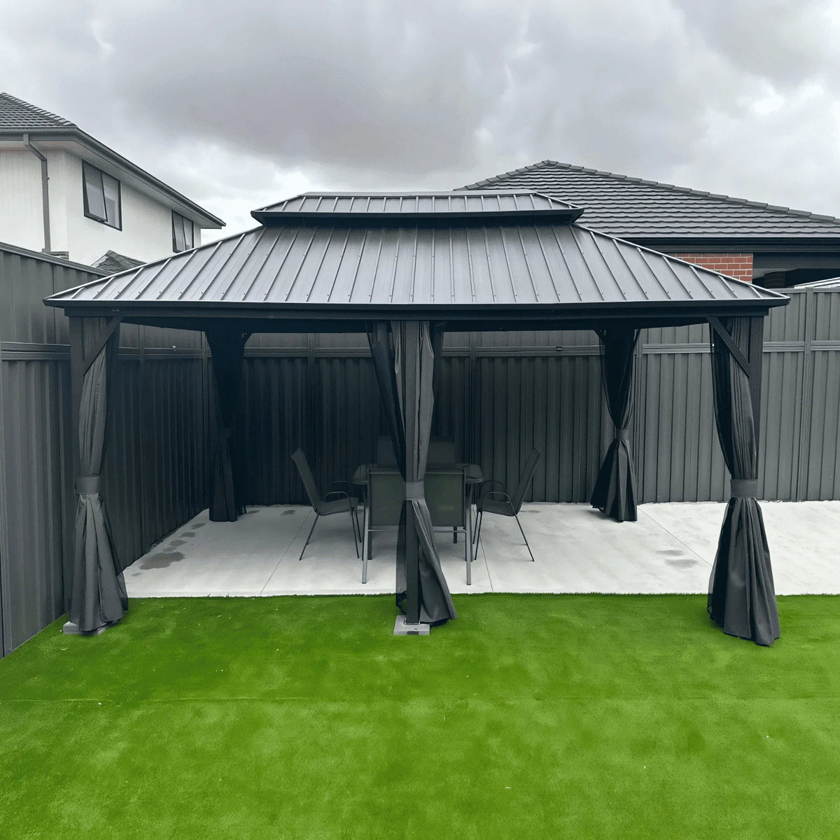 PURPLE LEAF 8' X 8' Gazebo Outdoor Gazebo Permanent Hardtop Gazebo with Galvanized Steel Double Roof for Patio Backyard Deck Aluminum Gazebo with Netting and Curtains Grey