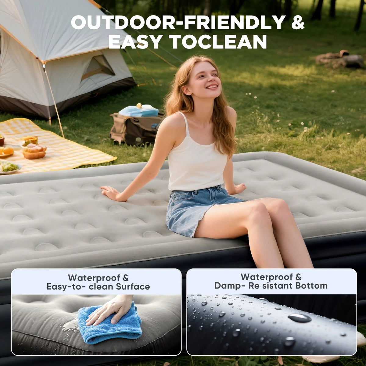EGGORY King Size Air Mattress with Built-in Pump Inflatable Air Beds, Puncture-Resistant for Camping & Trip & Home
