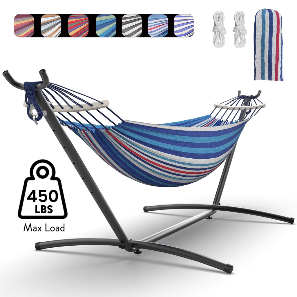 KEESTP Comfortable 2 Person Hammock with Stand,Portable Detachable Brazilian Hammock,450lb Capacity - Tropical