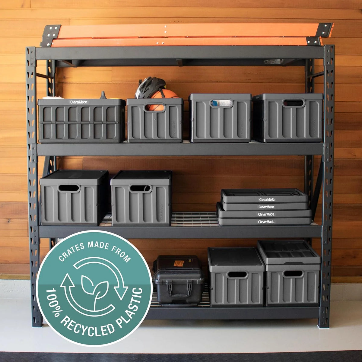 CleverMade 3 Pack Stackable Collapsible Storage Bin with Lids - 16 Gal Ocean