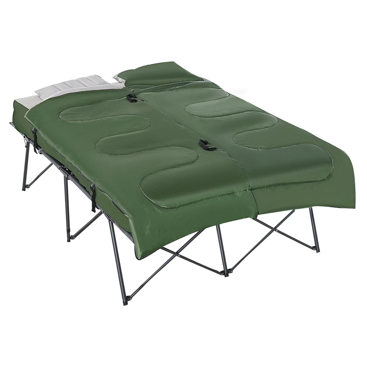 CoSoTower 2-Person Folding Camping Cot Portable Outdoor Bed Set with Sleeping Bag, Inflatable Air Mattress, Comfort Pillows and Carry Bag, Soft and Comfortable for Outdoor Travel Camp Beach Vacation
