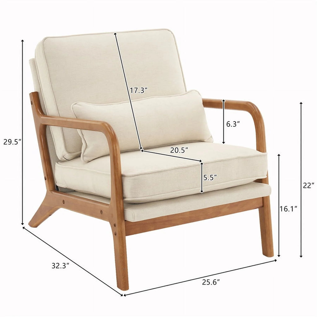 Modern Accent Chair, Upholstered Armchair with Wood Frame, Bronzing Cloth Single Sofa Chair with Lumbar Pillow for Living Room Bedroom Apartment, Orange