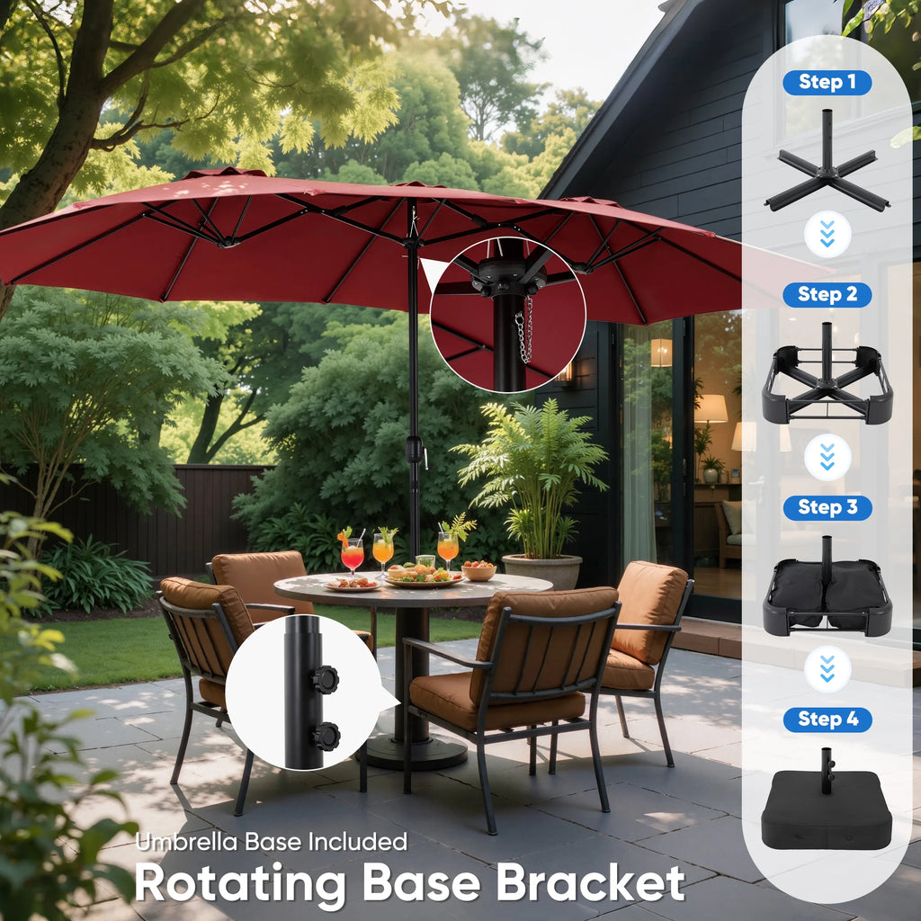 edx 15ft Patio Umbrellas (Base Included), Large Outdoor Double-Sided Rectangle Market Umbrella with Stand for Poolside, Lawn, and Backyard, Navy Blue