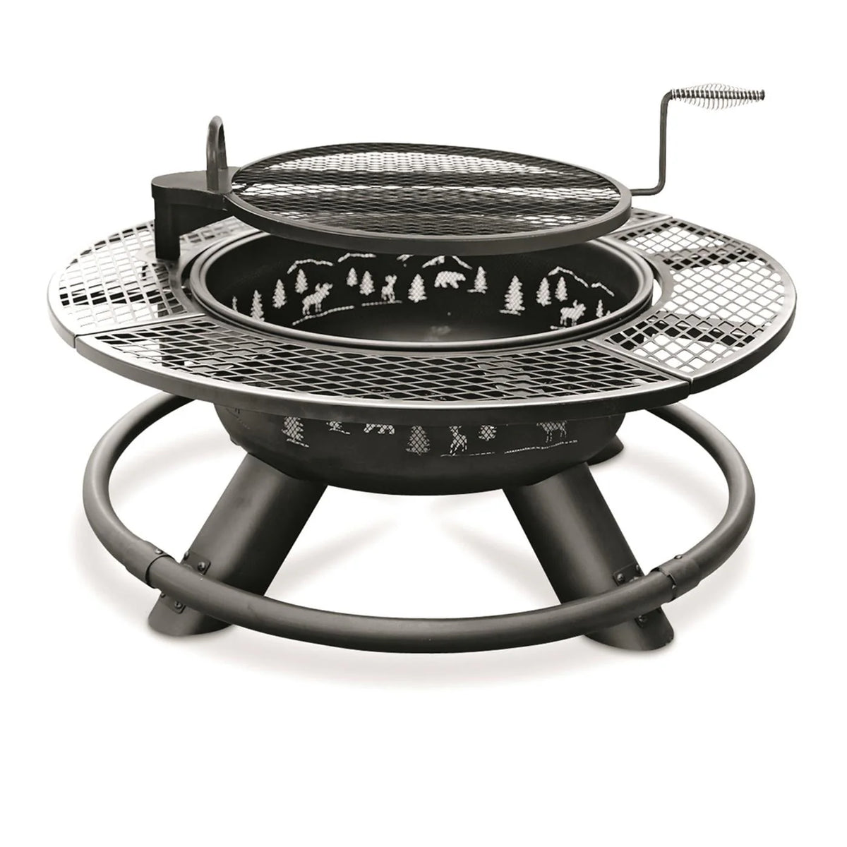 CASTLECREEK 47" Fire Pit BBQ Grill Outdoor Wood Burning Steel Log Firepit for Camping, Grilling, Smores, Yard, Cooking Outside, Barbecue, Bonfire