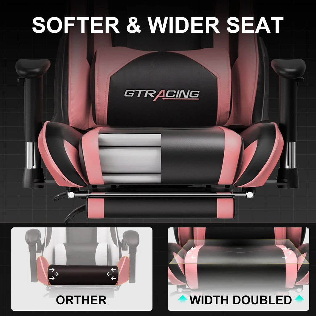 GTRACING Gaming Chair, Ergonomic Office Desk Chair with Lumbar Support, PU Leather, Footrest & Adjustable Headrest, Red