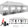 HOTEEL 10'x30' Canopy Heavy Duty Pop Up Canopy Tent Outdoor Gazebo Shelter Waterproof Instant Commercial Tent with 8 Removable Sidewalls & 8 Sandbags & Roller Bag,White