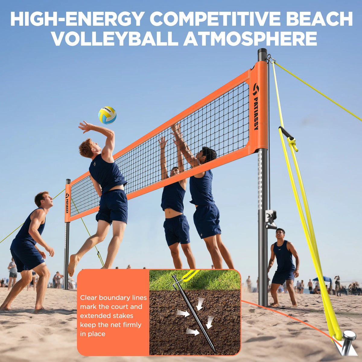 Patiassy Portable Professional Outdoor Volleyball Net Set for Backyard Beach with Adjustable Height Aluminum Poles, Winch System, Volleyball with Pump