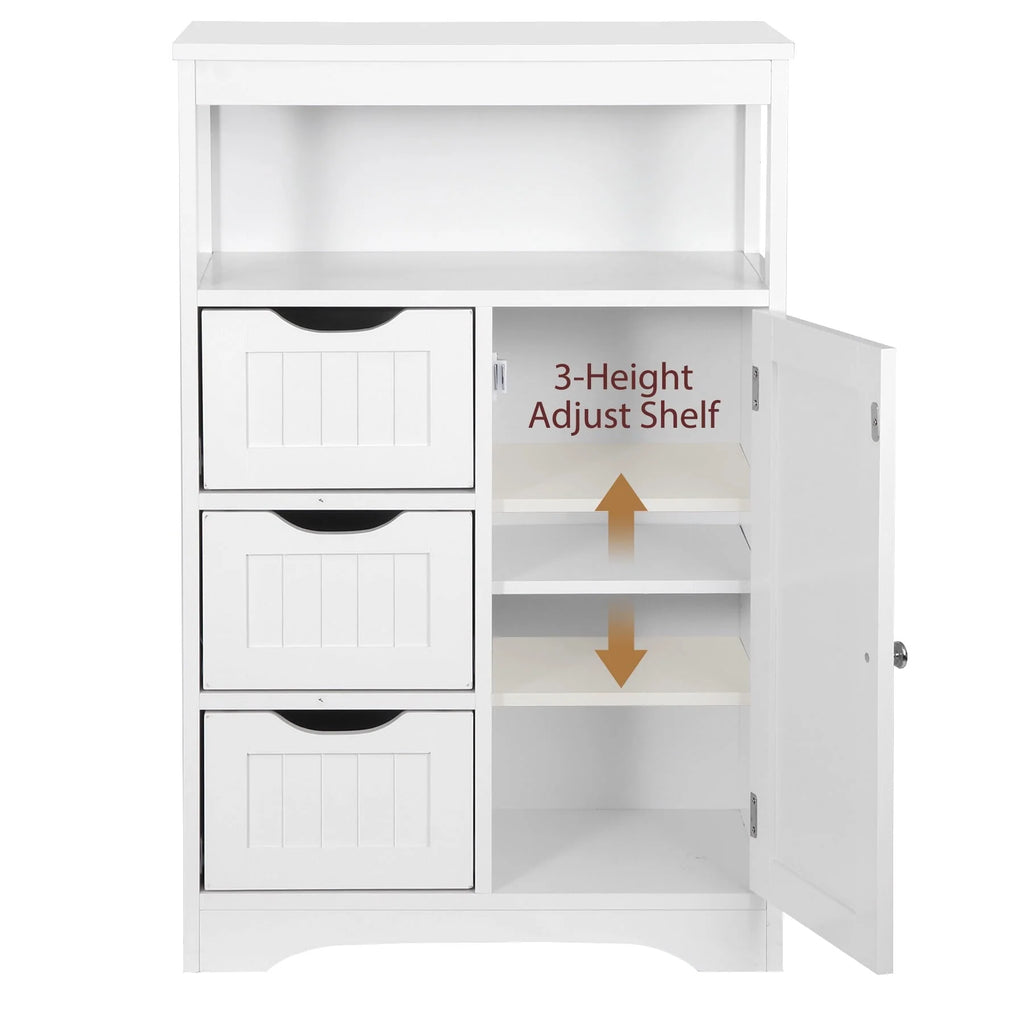 ZENY Bathroom Floor Cabinet, Free Standing Storage Cabinet with 3 Drawers and Adjustable Shelf, Modern Cupboard for Home Living Room Office, White