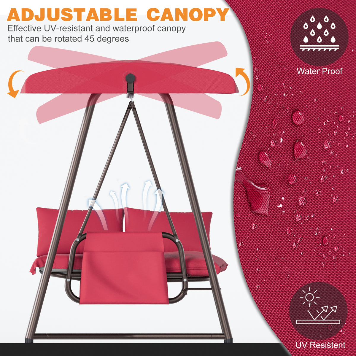 CHINNLUU Oversized 4 Person Porch Swing with Stand 800 LBS Capacity Adjustable Canopy Backrest Includes Cushions Pillows Patio 2 in 1 Swing Bed for Backyard Garden Poolside, Champagne