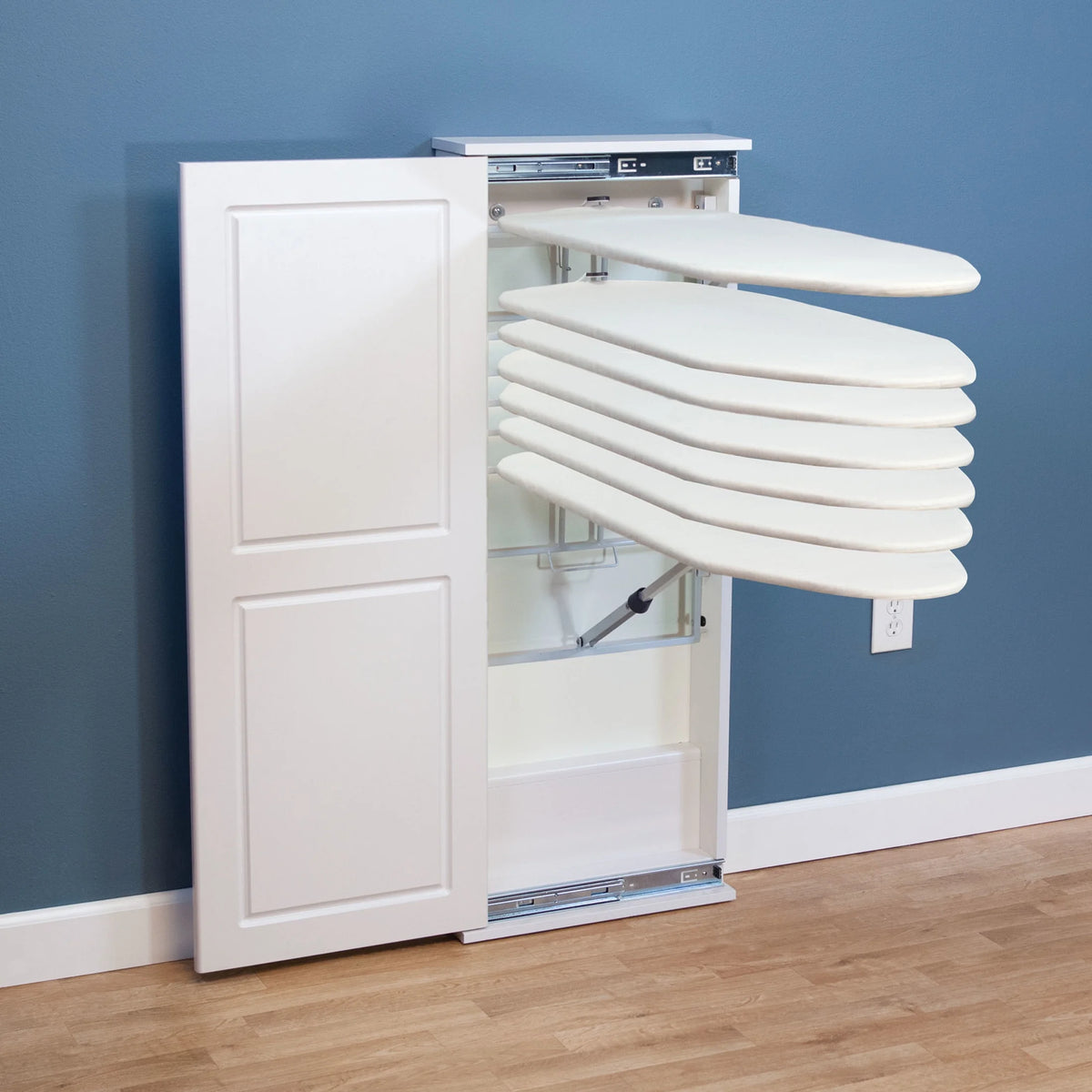 Household Essentials Iron n Fold Wall Ironing Board Cabinet, Built-In Ironing Board, Sturdy MDF, Melamine Cabinet, 7 Height Settings, Mounts Securely to Wall, Includes Pad with Cover, White