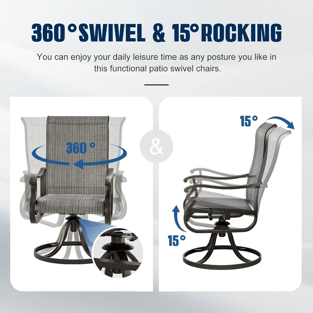 Techmilly Patio Swivel Chairs Set of 2, Outdoor Dining Chairs High Back Padded All Weather Breathable Textilene Outdoor Swivel Chairs with Metal Rocking Frame for Lawn Garden Backyard Deck, Dark Grey