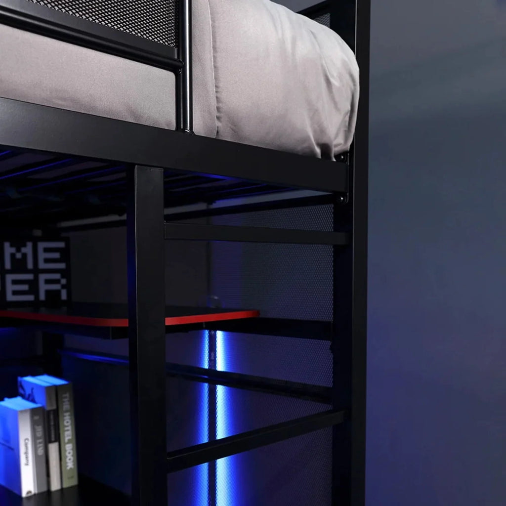 X Rocker Gaming Bunk Bed, Metal, Shelves, Twin, Black, Teen