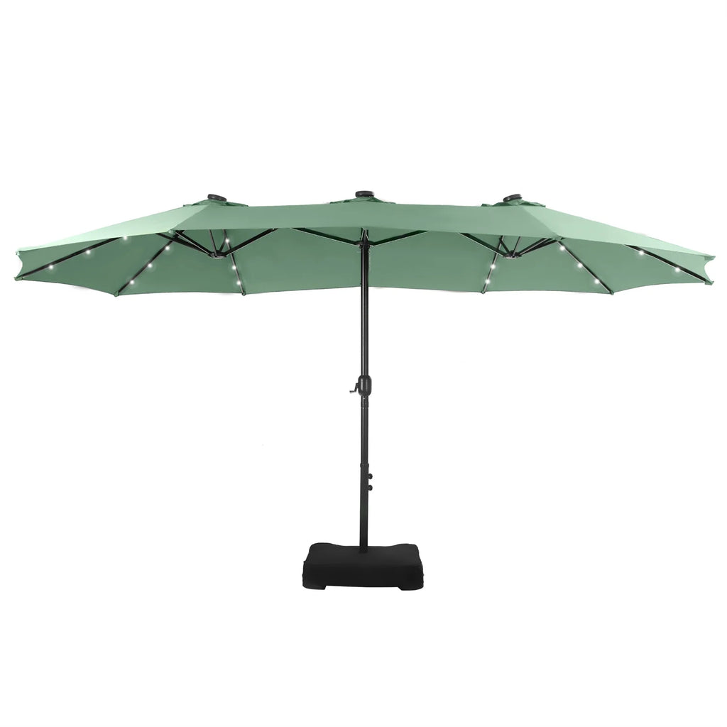 Summit Living 15 FT Double-Sided Solar Patio Umbrella with Base Large Outdoor Umbrella with LED Solar Lights - Haze Blue