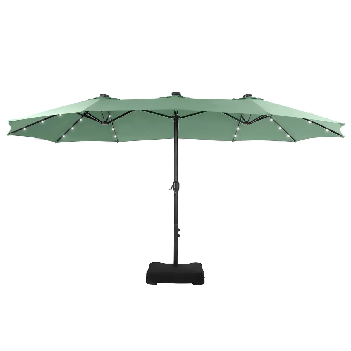 Summit Living 15 FT Double-Sided Solar Patio Umbrella with Base Large Outdoor Umbrella with LED Solar Lights - Haze Blue