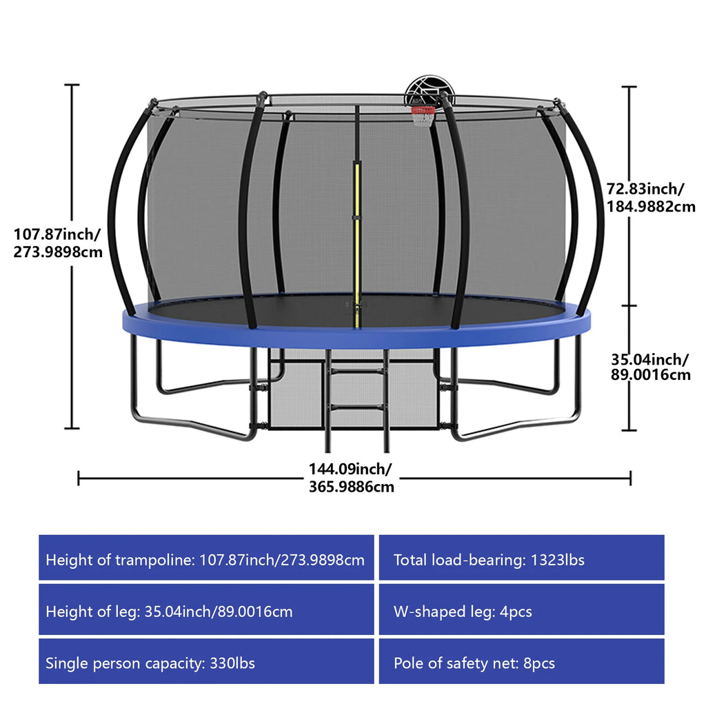 Netrum 10ft Kids Trampoline with Basketball Hoop, Outdoor Trampolines with Enclosure Net,Ladder, 880Lbs Trampoline for 4 Kids Green