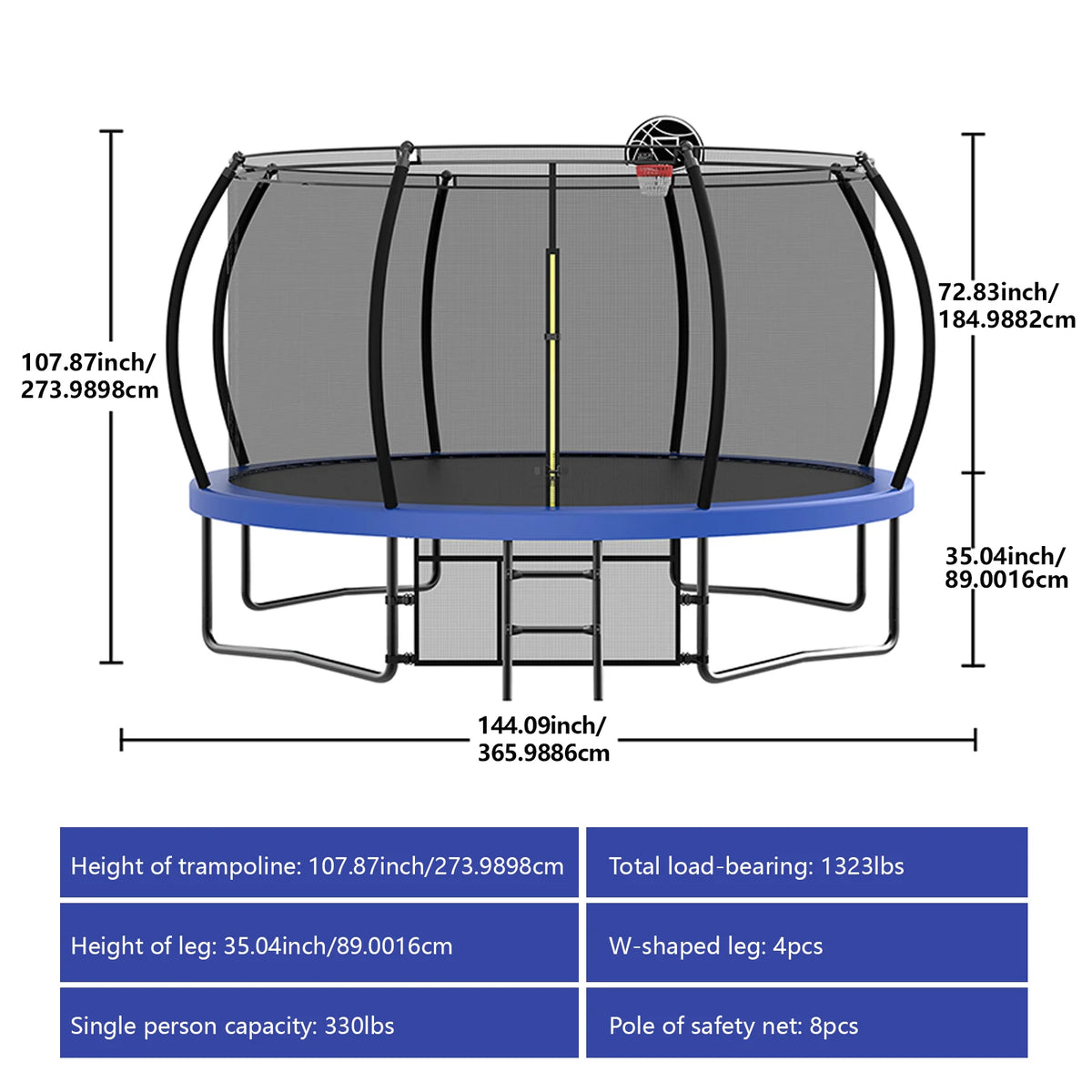 Netrum 10ft Kids Trampoline with Basketball Hoop, Outdoor Trampolines with Enclosure Net,Ladder, 880Lbs Trampoline for 4 Kids Green