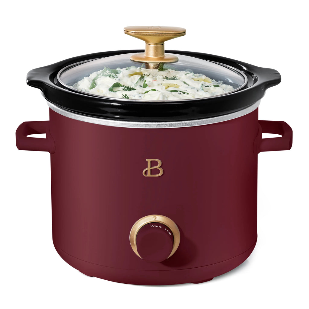 Beautiful 2 qt Slow Cooker Set, 2-Pack, White Icing and Merlot by Drew Barrymore, 19340, 100 W
