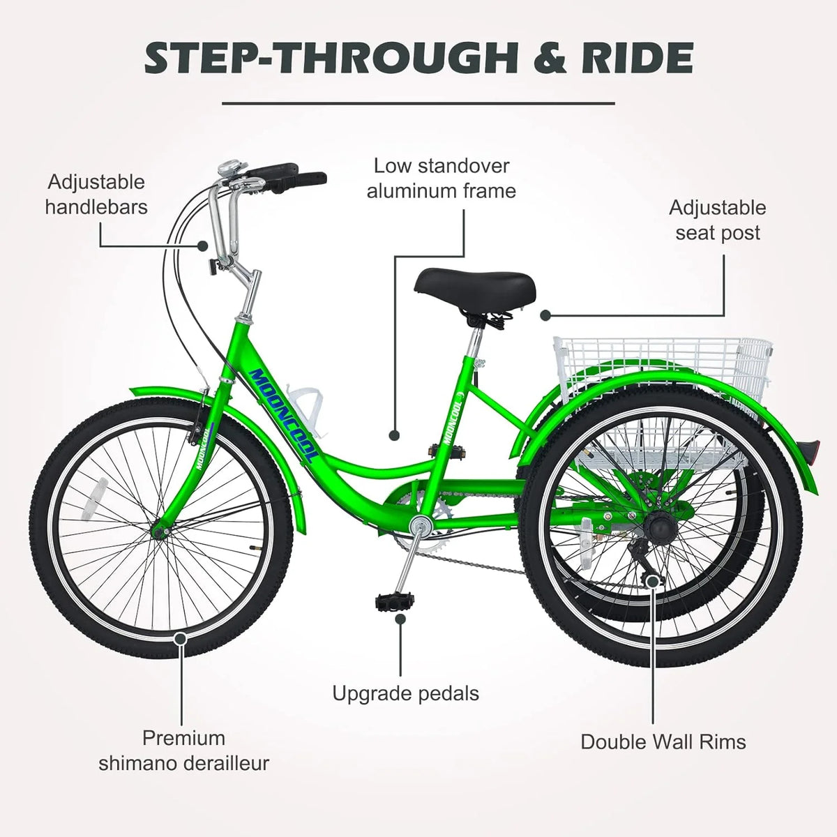 FICISOG 7 Speed Adult Tricycle for Women, 20/24/26 Inch Adult Trike with Basket, 3 Wheel Bikes for Adults Seniors, Cruise Trike for Shopping Picnic