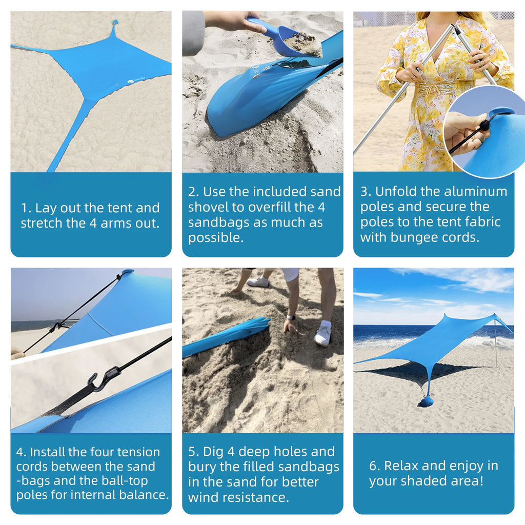 Easierhike 10'x10' Beach Tent Sun Shelter, UPF 50+ Windproof Beach Canopy for 8-10 People, Portable with Carry Bag, Easy Setup for Outdoor, Royal Blue