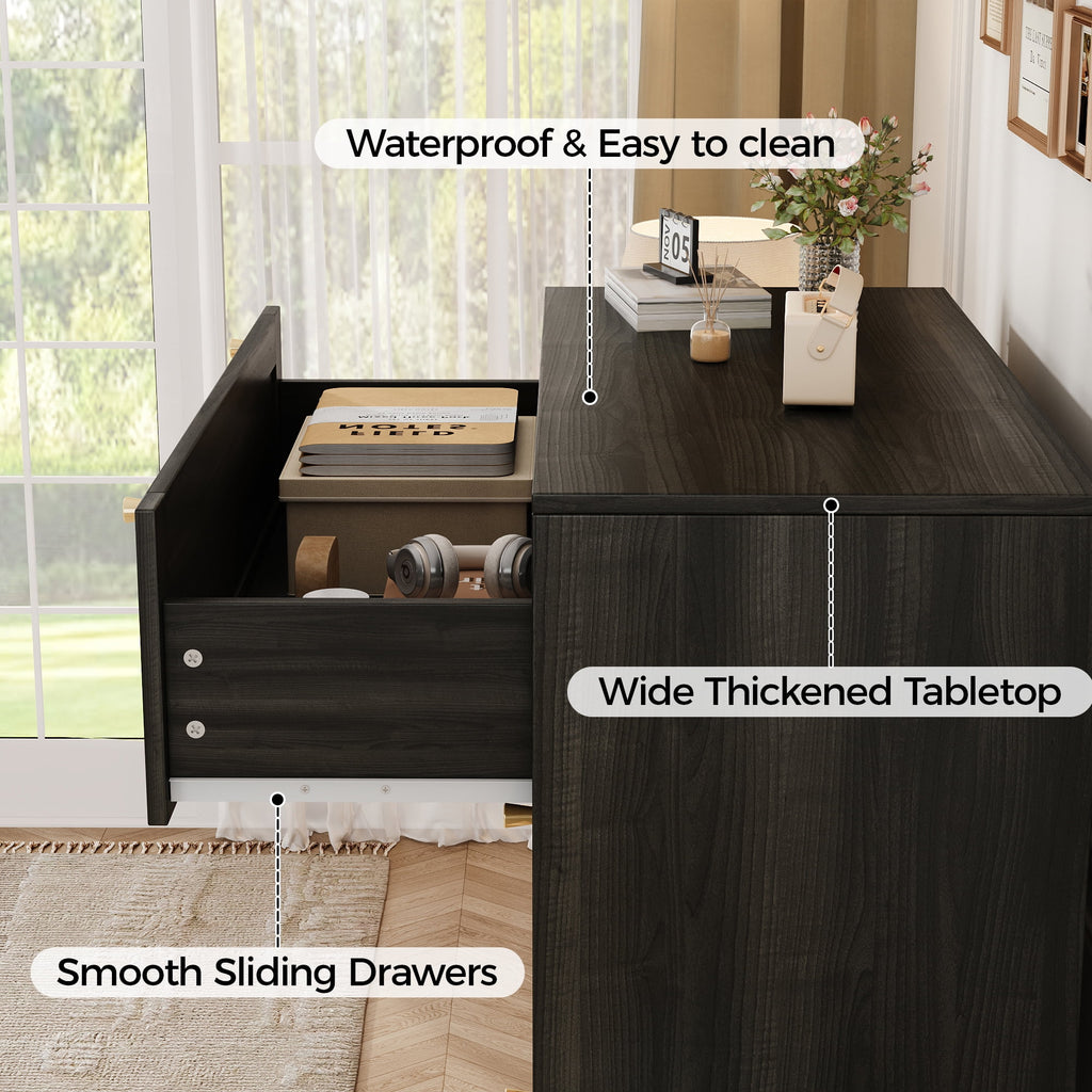 Farmhouse Rattan Dresser with 3 Drawers - Wooden Storage Chest for Bedroom, Living Room & Hallway, Vintage Style Organizer