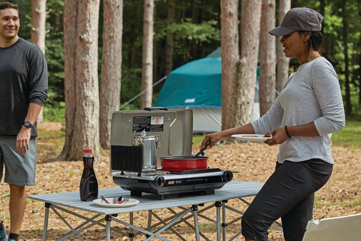 Tabletop Propane Gas Camping 2-in-1 Grill/Stove 2-Burner, Gray, 2000038016
