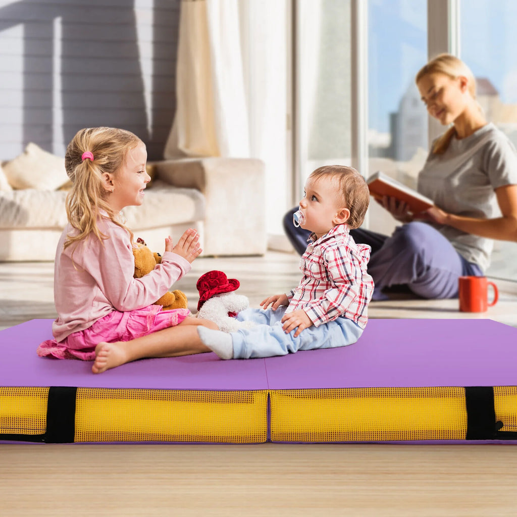 Gymax 4'x4'x4'' Bi-Folding Gymnastic Tumbling Mat W/Handles Home Gym Yoga MMA Purple