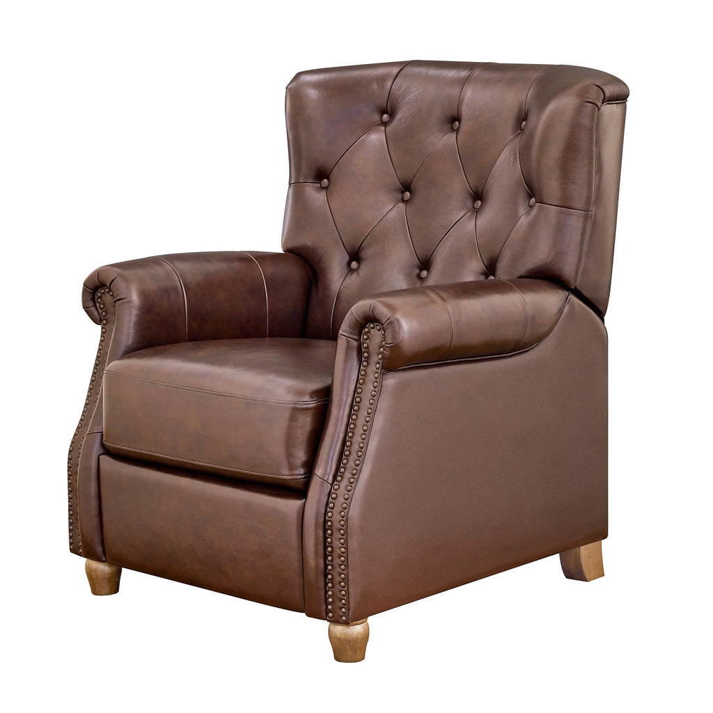 Pioneer Woman Harper Pushback Leather Recliner, Whiskey & Faux Cowhide Upholstery
