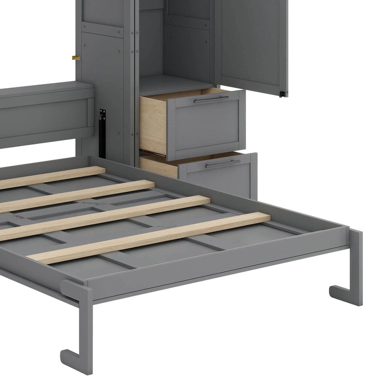 YunNianYang Queen Size Gray Murphy Bed Wall Bed with Closet ,Drawers and Shelves