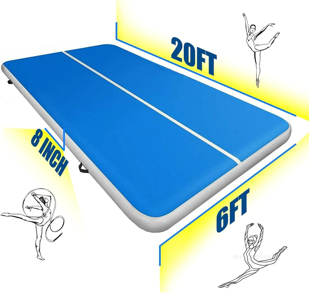 20 X 6.6 FT Inflatable Air Mat Tumble Track Tumbling Mat, 8 Inches Thickness Training Mat With Carry Bag Electric Pump for Home/Gym/Yoga/Training/Cheerleading