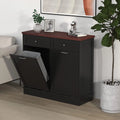 Tolead Double Tilt Out Trash Cabinet 10 Gallon Wooden Free Standing Laundry Sorter Cabinet,Recycling Cabinet with Hideaway Drawer,Tilt Out Trash Cabinet Can Bin Kitchen,Black