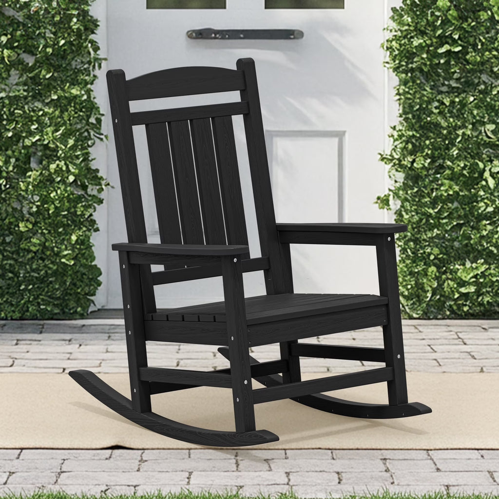 KINGYES Outdoor Rocking Chair Set of 2, HDPE Patio Rocking Chair, Heavy Duty Front Porch Rocker, Navy