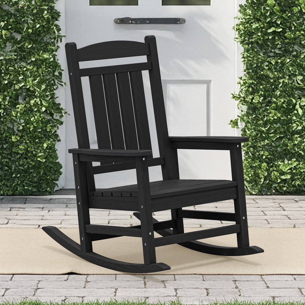 KINGYES Outdoor Rocking Chair Set of 2, HDPE Patio Rocking Chair, Heavy Duty Front Porch Rocker, Navy