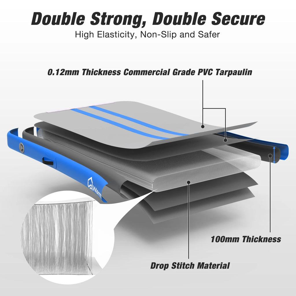 WARMOUNTS Tumbling Mat, 10 ft Inflatable Air Gymnastics Training Mats w/ Electric Pump, 4'' Thick Tumble Track for Home, Gym, Cheerleading, Water, Outdoor