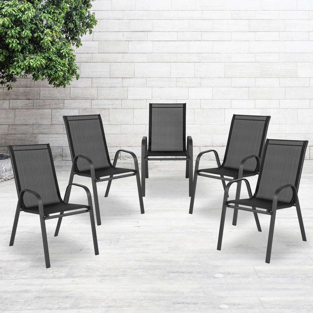 Flash Furniture 5 Pack Brazos Series Brown Outdoor Stack Chair with Flex Comfort Material and Metal Frame