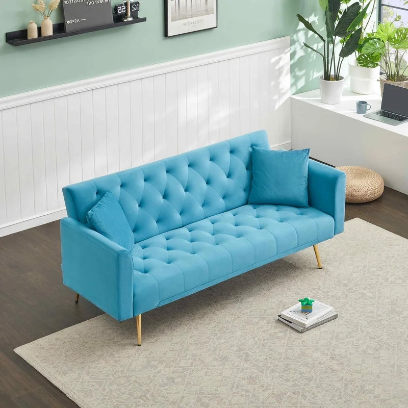 FFH Modern Corduroy Futon Sofa Bed with Adjustable Backrest,Convertible Loveseat Sleeper,Soft Couch with Drop-Down Table and Cup Holder for Living room,Pink