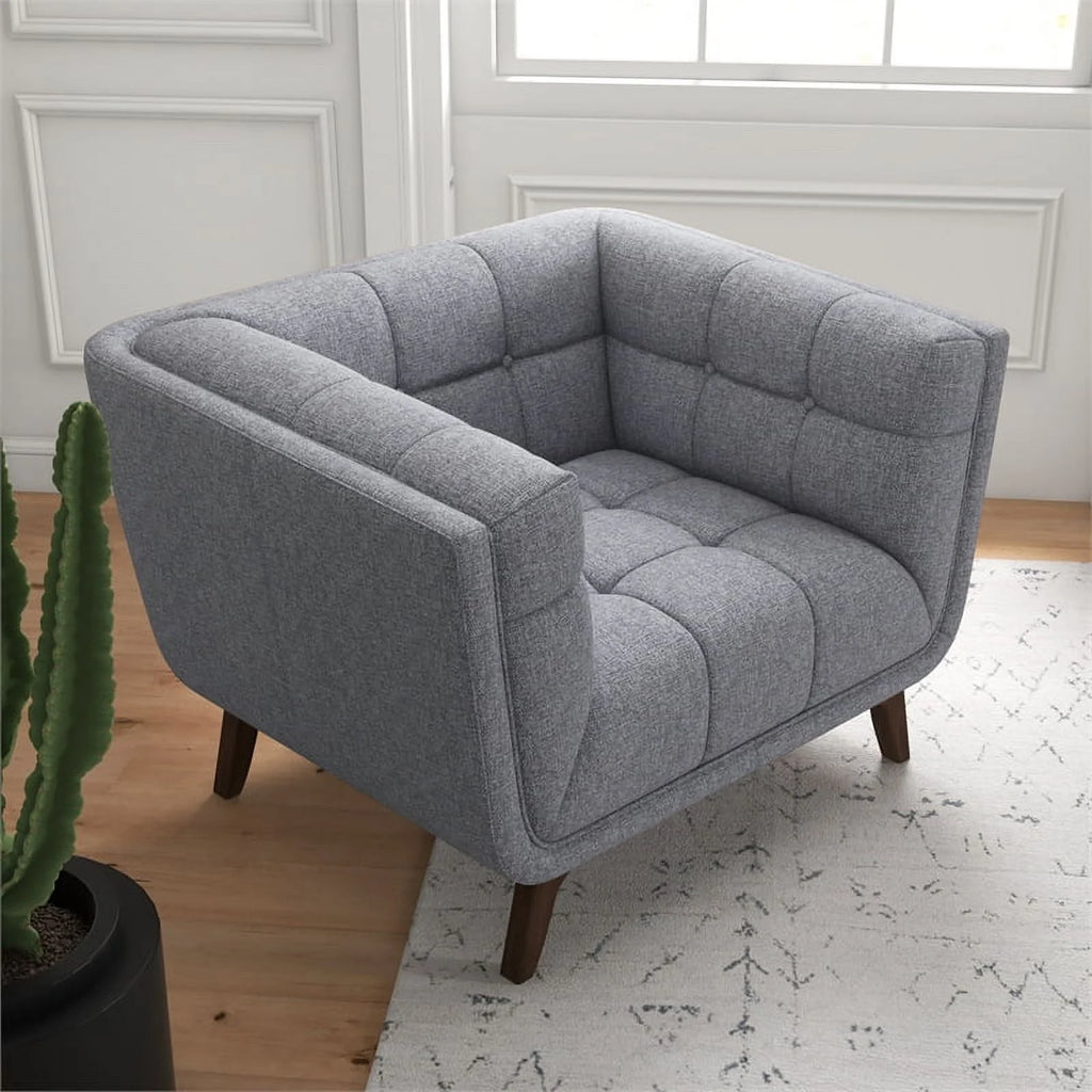 Allen Mid-Century Modern Velvet Upholstered Armchair in Blue