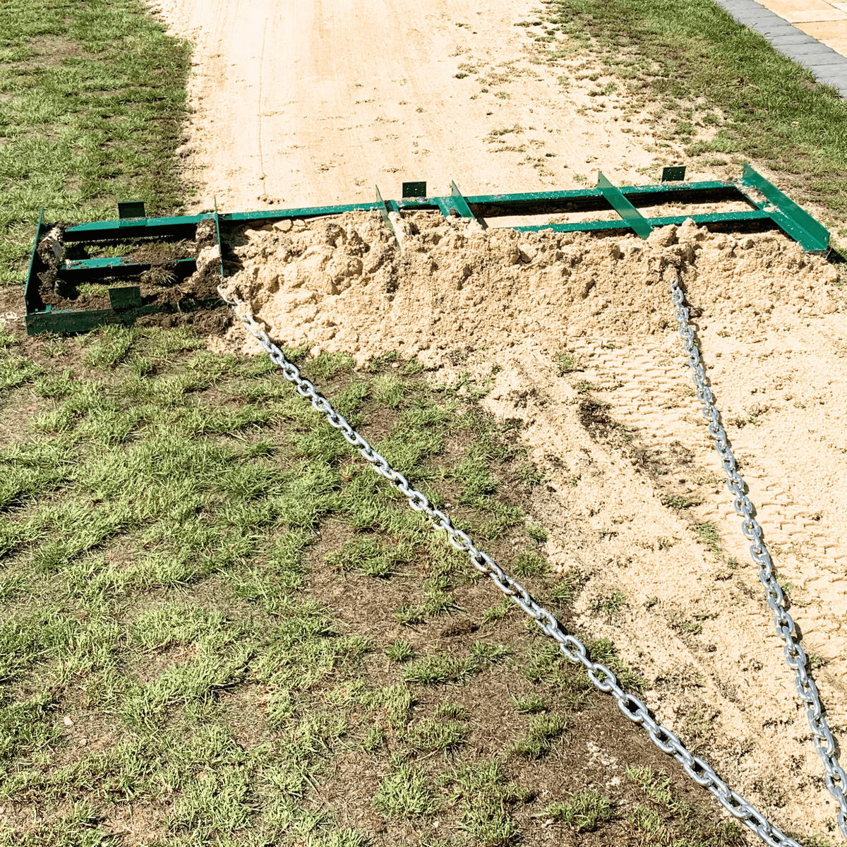 LANDZIE Drag Harrow Driveway Grader Landscape Power Rake for ATV, UTV, Tractor, Mower - 4 ft Reinforced Steel (Two 2 ft Sections) - Tow Behind Yard Lawn Leveling Tool with 4 ft Heavy Duty Chain