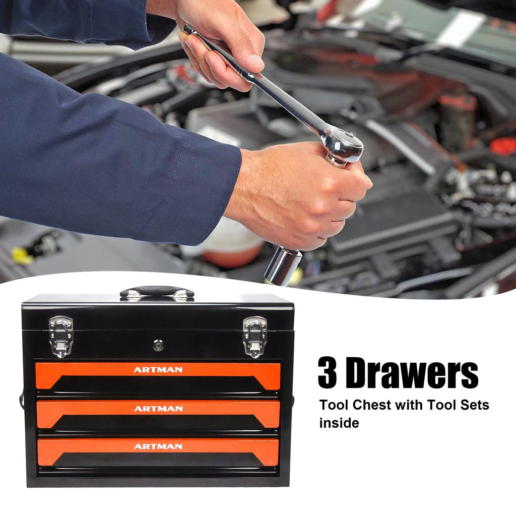 NIGSQJB Tool Set 439pcs with 3 Drawers Tool Box Organizer, Mechanic Tool Set for Home, Tool Box Set 4-Tier Socket Wrench Ratchet Plier Nails, Home Tool Set Mechanics Kit for Adults Man Handyman, Red