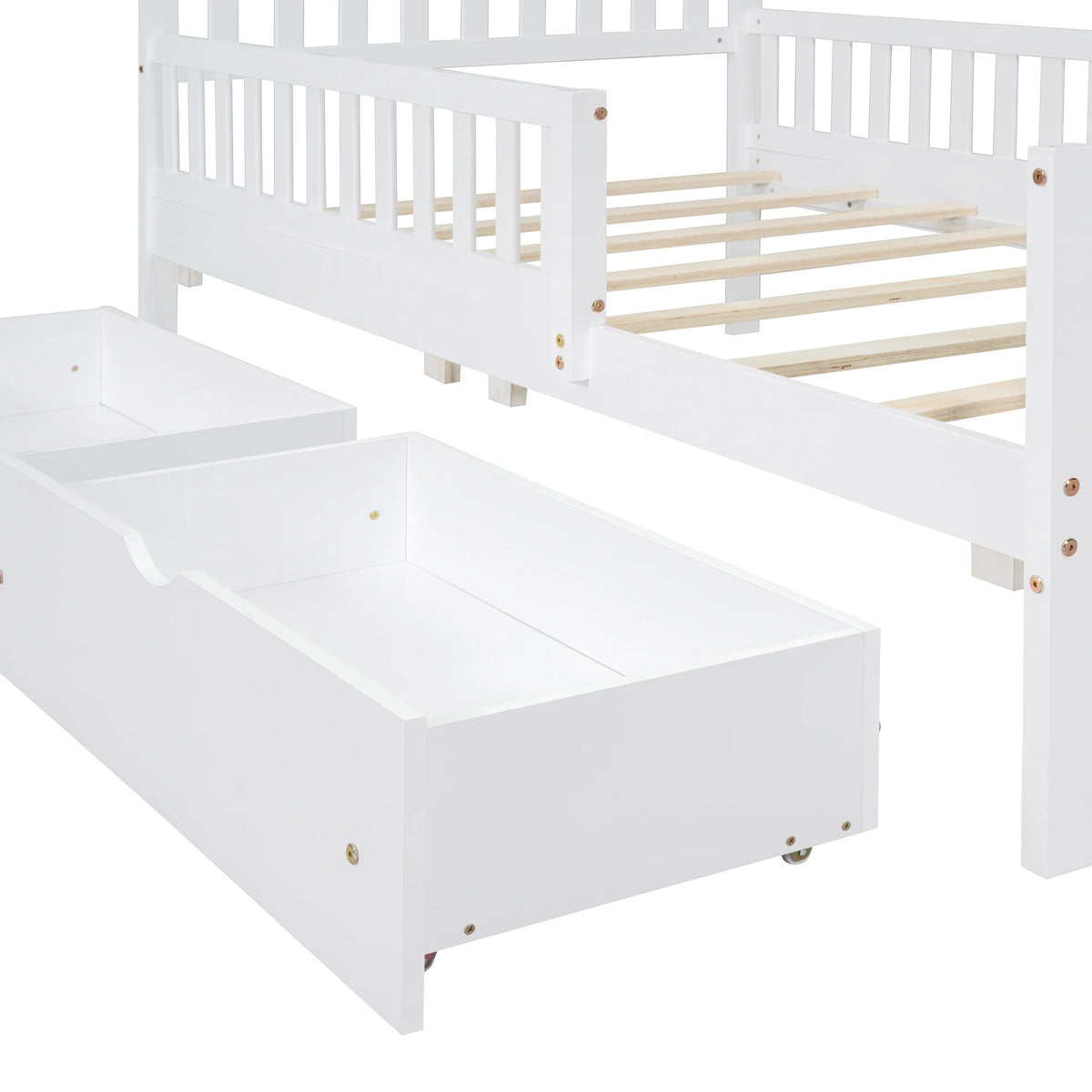 Bellemave Twin Bed with Storage Drawers and Fence Rails, Wood Platform Beds Frame with Headboard, Twin Size Storage Bed for Kids Boys Girls Teens White)