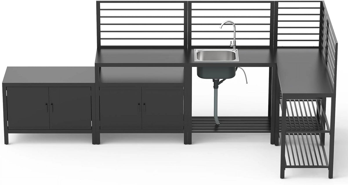 Domi Outdoor Kitchen Series 5-Piece Modular Outdoor Kitchen, Aluminum Storage Islands Sink Table, Corner Bar Cabinet Grill Storage Cabinet with Protective Cover, Outdoor Kitchen for Deck, Patio, Backy