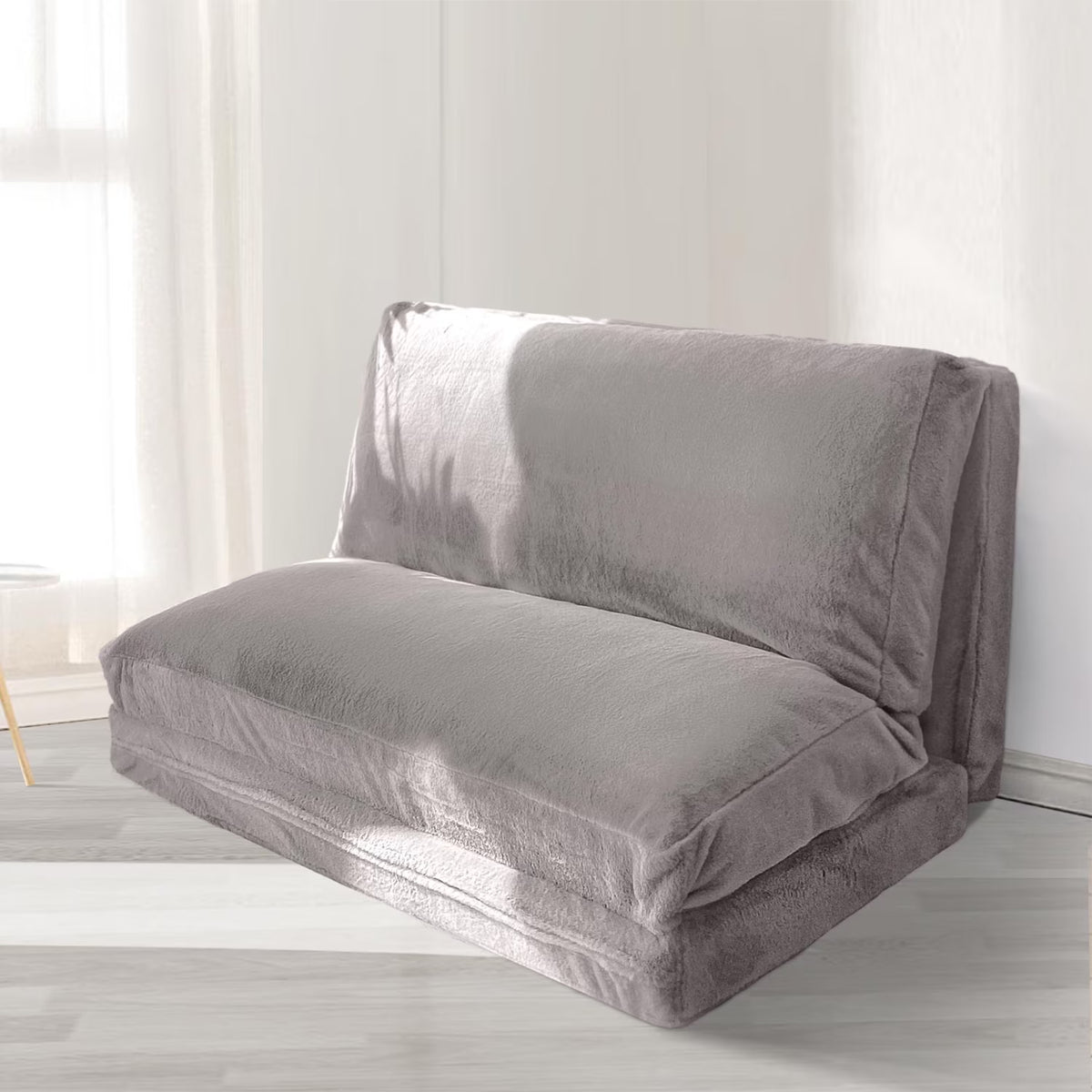 Folding Sofa Bed,Extra Thick and Long Fluffy 4 Position Convertible Flip Lounge Chair,Foam Filling Folding Matress Sofa Bean Bag with Washable Cover,Grey,39x95 Inch