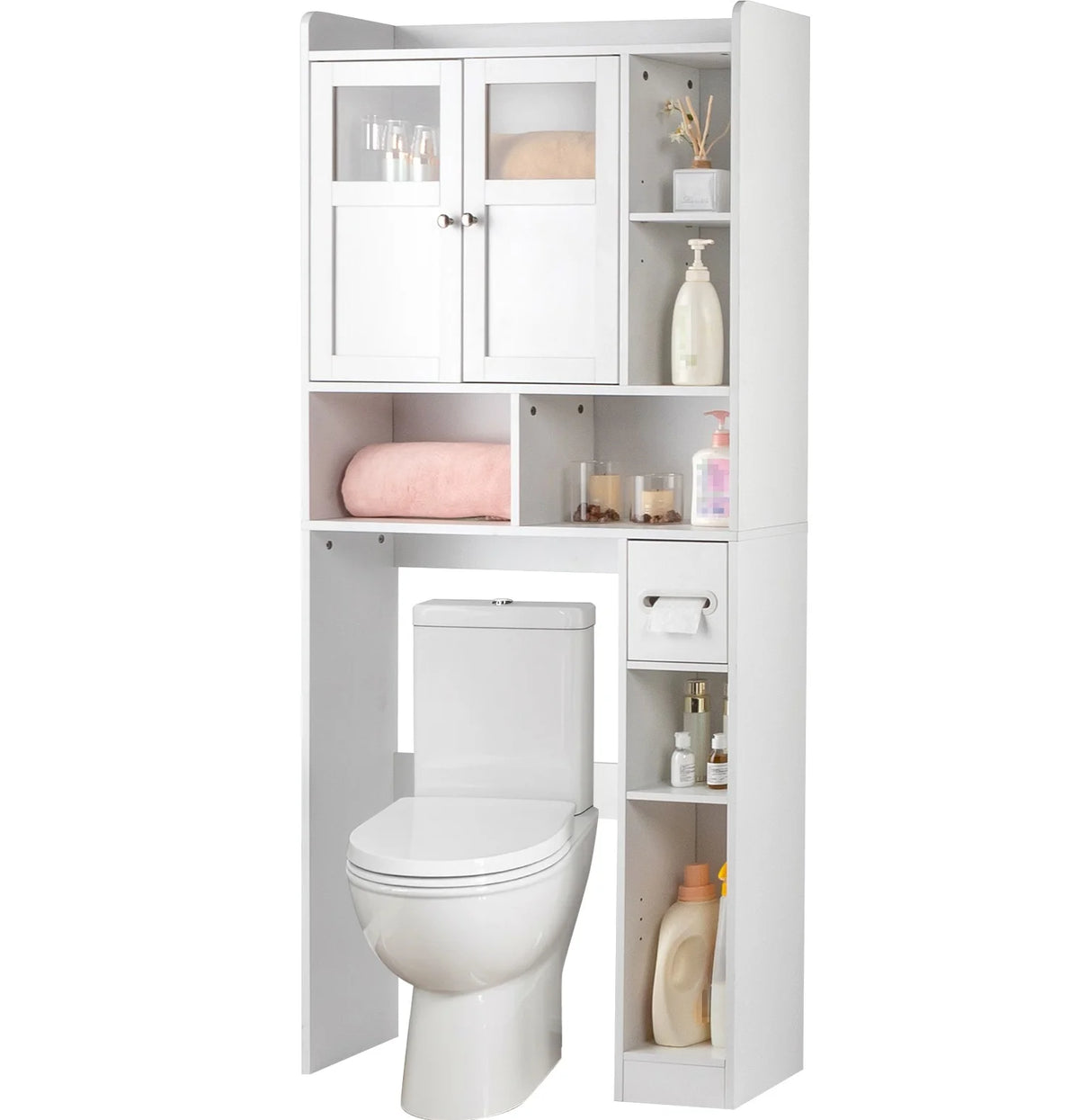 Ktaxon Over the Toilet Bathroom Storage Cabinet with 2 Doors & 3 Storage Shelves Space Saver, White