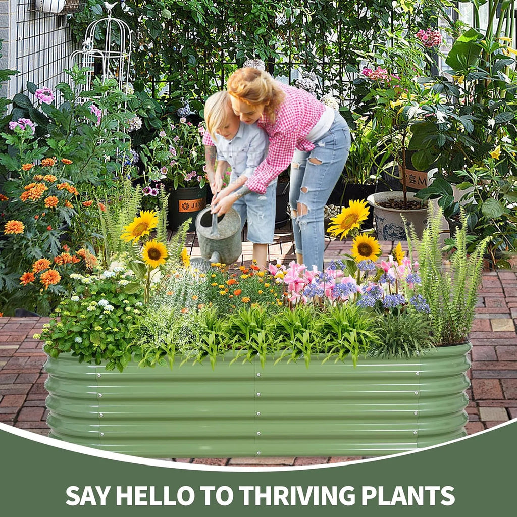 Galvanized Raised Garden Bed- Planter Garden Boxes Outdoor, Raised Beds for Gardening, 8x2x1ft Metal Garden Bed Kit for Vegetables Flower, Planter Raised Beds with Protective Tape & Tools.White
