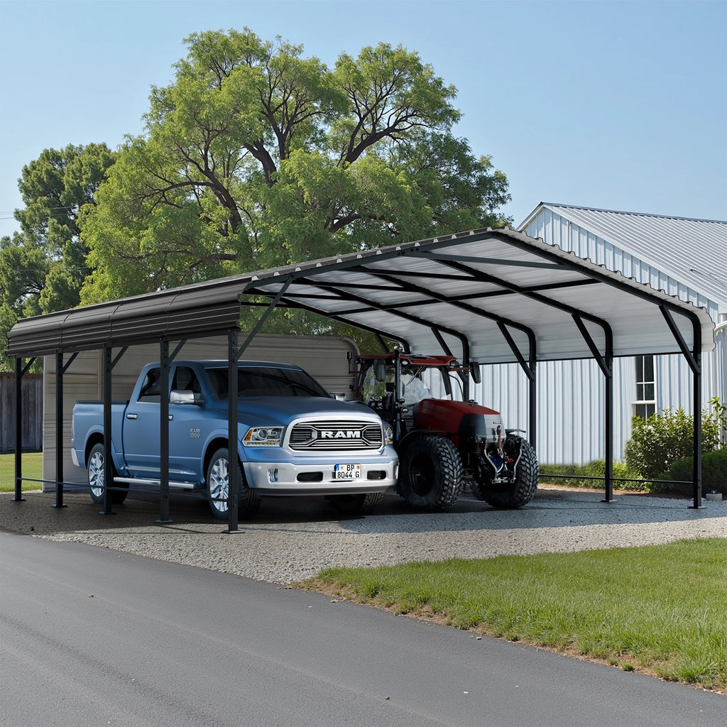 Walsunny 12X20 FT Carport, Outdoor Heavy Duty Carport Canopy with Galvanized Steel Roof, Metal Carport Extra Large Garage Car Storage Shelter